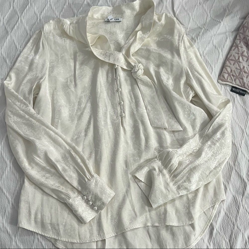 Satin Jacquard Tie Neck Top